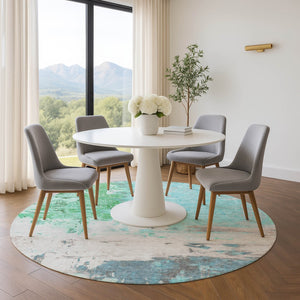 HomeRoots 8' X 10' Teal Green and Ivory Abstract Area Rug - Washable, Stain Resistant, UV Protected for Homes 709942