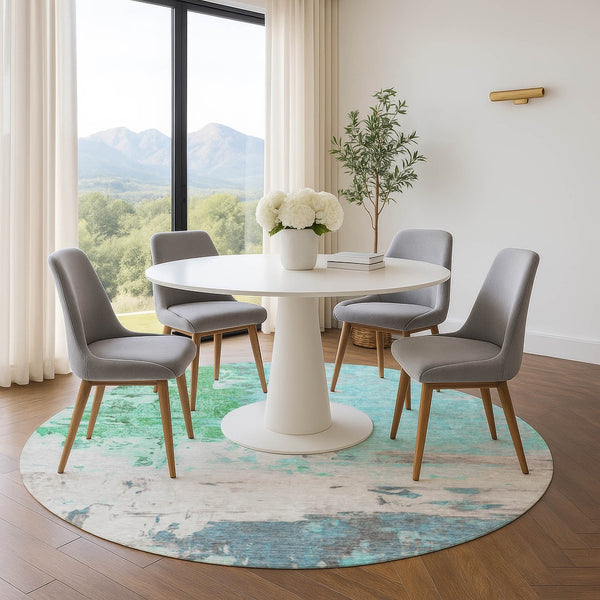 HomeRoots 8' X 10' Teal Green and Ivory Abstract Area Rug - Washable, Stain Resistant, UV Protected for Homes 709942