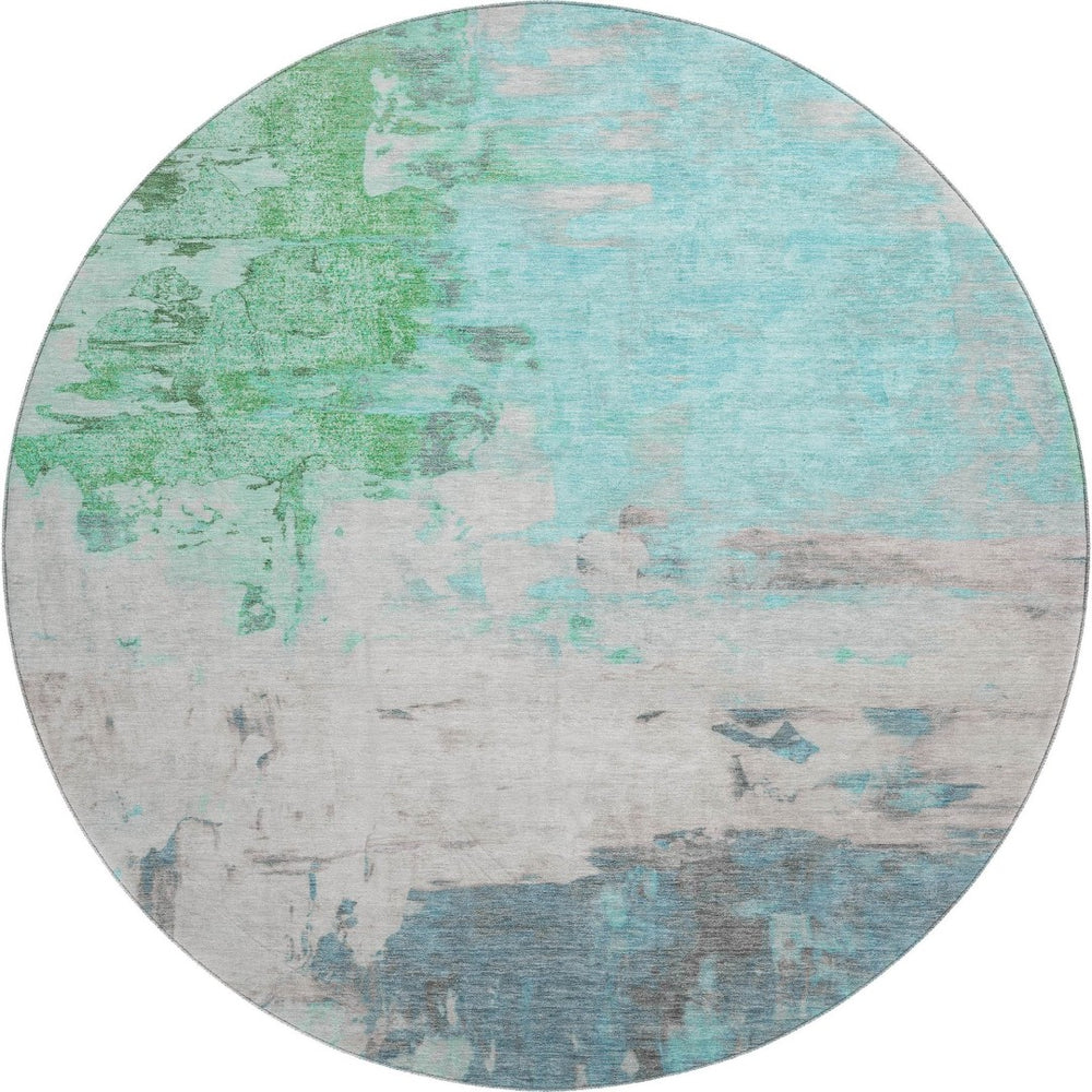 HomeRoots 8' X 10' Teal Green and Ivory Abstract Area Rug - Washable, Stain Resistant, UV Protected for Homes 709942