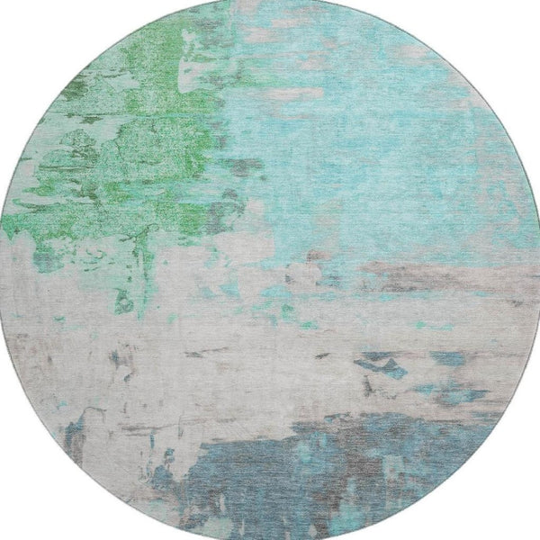 HomeRoots 8' X 10' Teal Green and Ivory Abstract Area Rug - Washable, Stain Resistant, UV Protected for Homes 709942