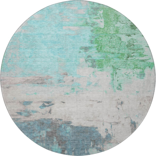 HomeRoots 8' X 10' Teal Green and Ivory Abstract Area Rug - Washable, Stain Resistant, UV Protected for Homes 709942