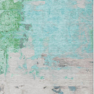 HomeRoots 9' X 12' Teal Green and Ivory Abstract Area Rug - Washable, UV-Protected, Durable for Modern Homes 709943