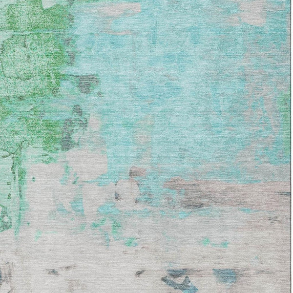HomeRoots 9' X 12' Teal Green and Ivory Abstract Area Rug - Washable, UV-Protected, Durable for Modern Homes 709943