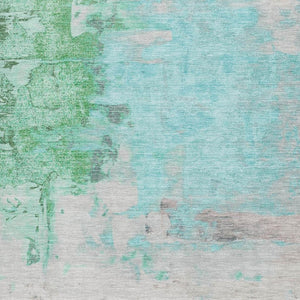 HomeRoots 10' Teal Green & Ivory Abstract Washable Area Rug with UV Protection - Perfect for High-Traffic Spaces! 709944