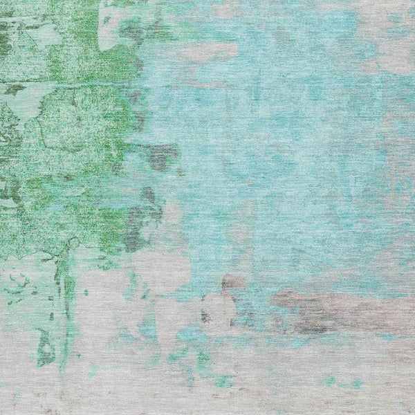 HomeRoots 10' Teal Green & Ivory Abstract Washable Area Rug with UV Protection - Perfect for High-Traffic Spaces! 709944