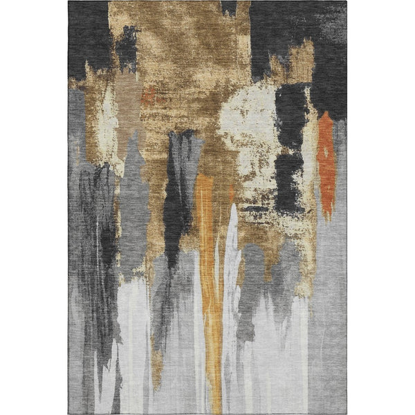 HomeRoots 5' Abstract Washable Area Rug in Black, Gray & Brown - UV Protected, Durable, Stylish Design for Homes 709946