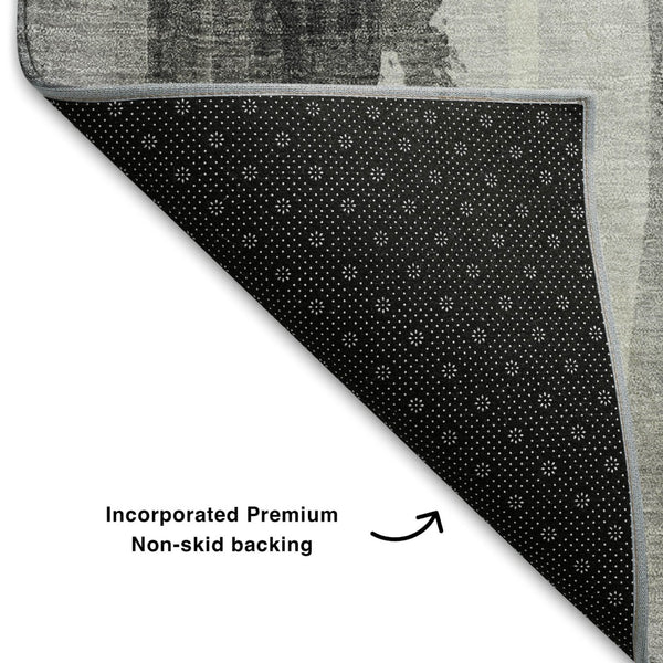 HomeRoots 5' Abstract Washable Area Rug in Black, Gray & Brown - UV Protected, Durable, Stylish Design for Homes 709946