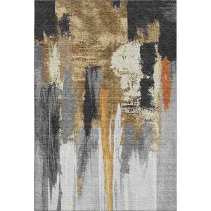 HomeRoots 8' Modern Abstract Washable Round Rug in Black, Gray, Brown | UV Protected, Stain-Resistant Design 709947
