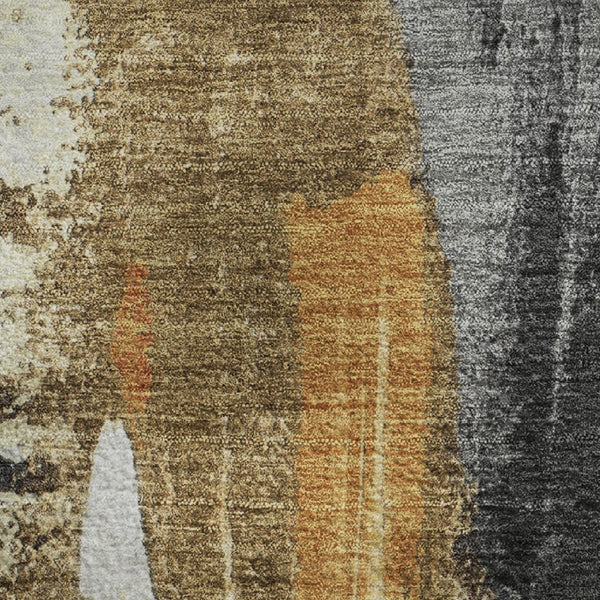 HomeRoots 10' Black Gray Brown Abstract Washable Area Rug - Durable, Stain-Resistant with UV Protection! 709950
