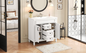 English Elm 36'' Modern Bathroom Vanity With Soft-Close Doors, Elegant Ceramic Sink, And Ample Storage Space N710P230231K