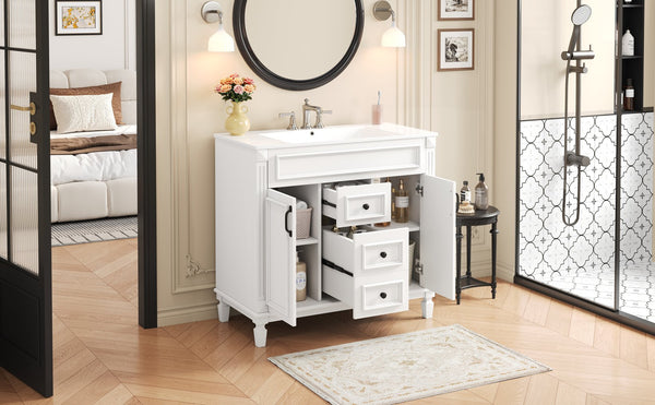 English Elm 36'' Modern Bathroom Vanity With Soft-Close Doors, Elegant Ceramic Sink, And Ample Storage Space N710P230231K