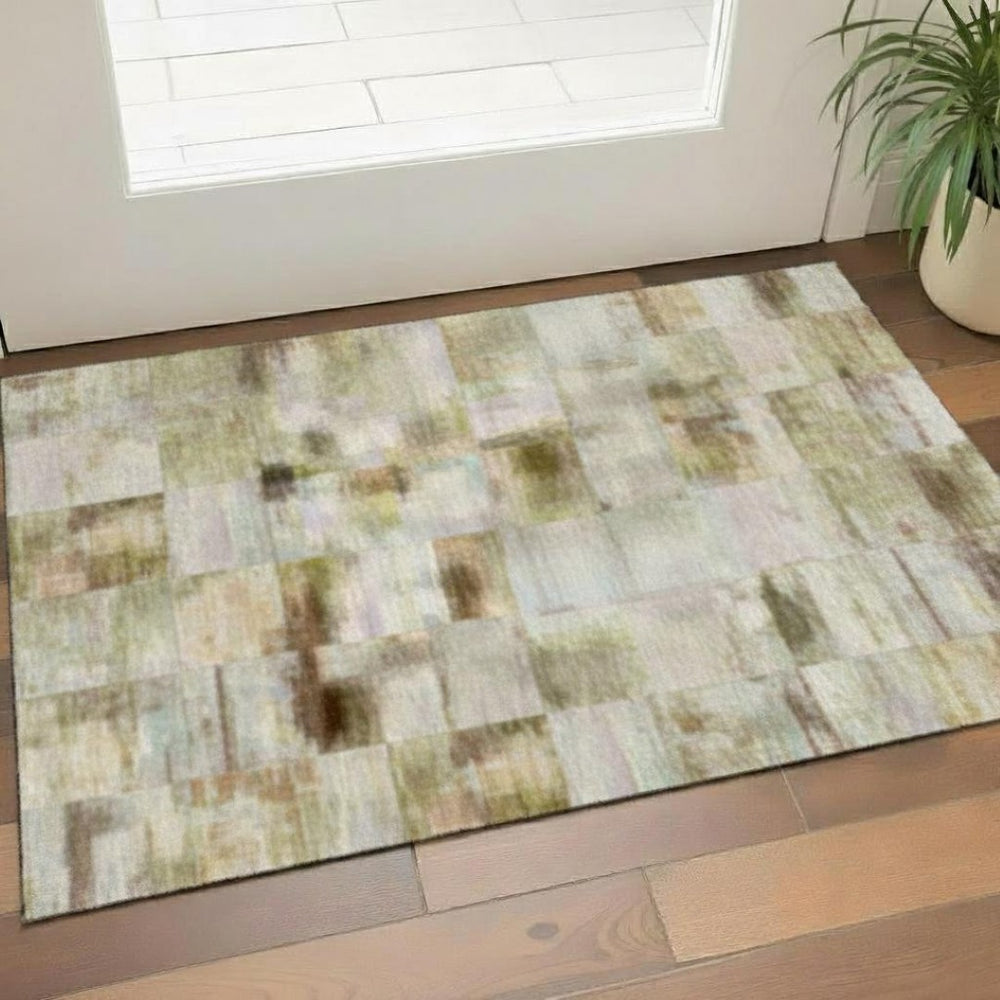 HomeRoots 5' X 8' Modern Abstract Area Rug in Ivory, Brown & Gray – Washable, UV Protected, Durable Design 709952