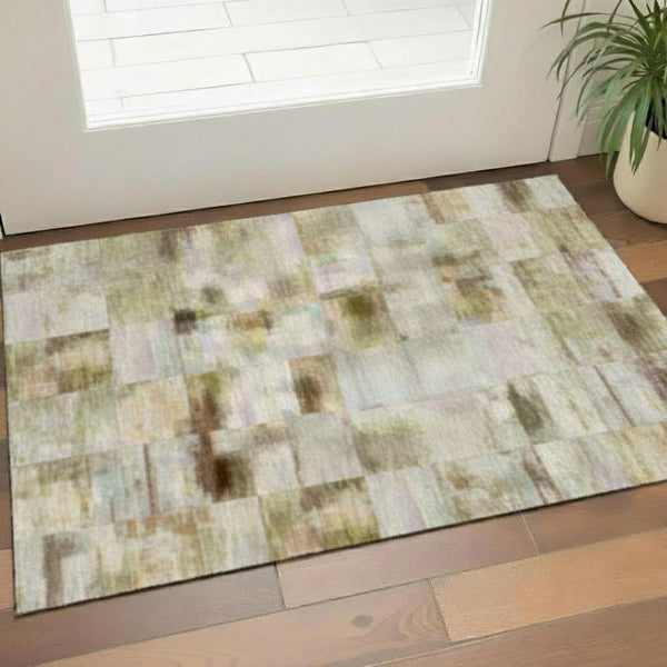 HomeRoots 5' X 8' Modern Abstract Area Rug in Ivory, Brown & Gray – Washable, UV Protected, Durable Design 709952