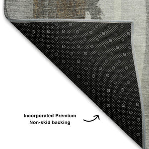 HomeRoots 5' X 8' Modern Abstract Area Rug in Ivory, Brown & Gray – Washable, UV Protected, Durable Design 709952