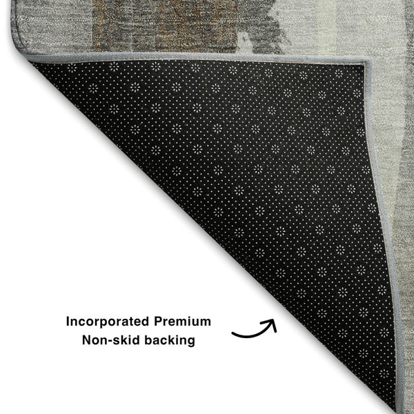 HomeRoots 5' X 8' Modern Abstract Area Rug in Ivory, Brown & Gray – Washable, UV Protected, Durable Design 709952