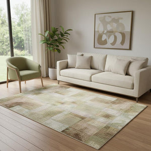 HomeRoots 8' Modern Abstract Round Rug in Ivory, Brown & Gray - Washable, UV-Protected, Non-Slip Design! 709953
