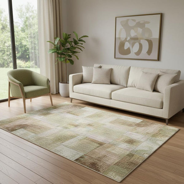 HomeRoots 8' Modern Abstract Round Rug in Ivory, Brown & Gray - Washable, UV-Protected, Non-Slip Design! 709953