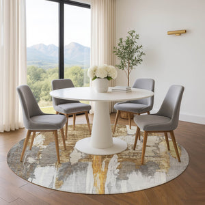 HomeRoots 8' X 10' Abstract Ivory Brown Gray Washable Area Rug – Durable, Stylish & UV Protected for All Spaces 709954
