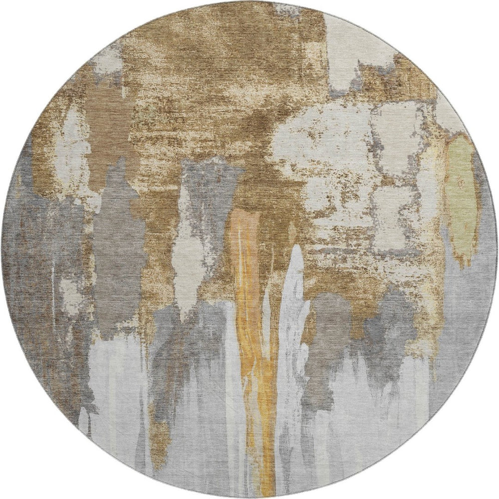 HomeRoots 8' X 10' Abstract Ivory Brown Gray Washable Area Rug – Durable, Stylish & UV Protected for All Spaces 709954
