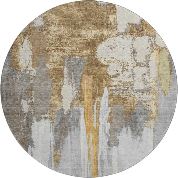 HomeRoots 8' X 10' Abstract Ivory Brown Gray Washable Area Rug – Durable, Stylish & UV Protected for All Spaces 709954