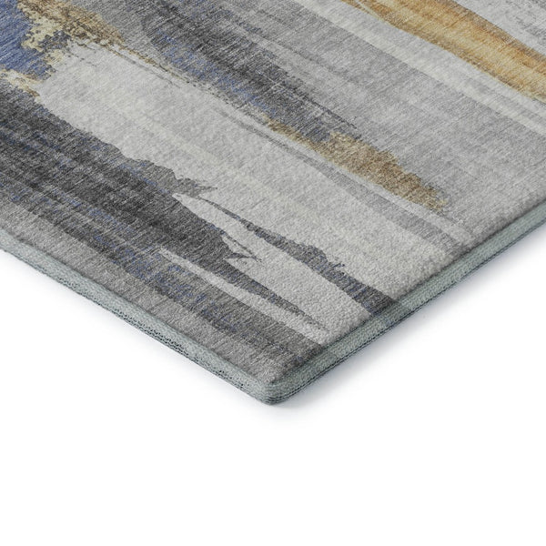 HomeRoots 8' Stylish Navy Blue Ivory Brown Abstract Washable Round Rug - UV Resistant & Non-Slip Backing 709959