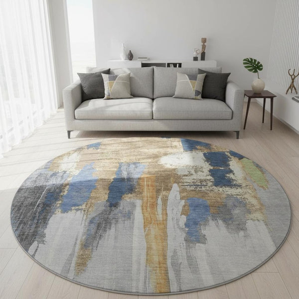 HomeRoots 8' X 10' Navy Blue Ivory Abstract Washable Area Rug - Stain Resistant, UV Protected & Easy Care! 709960