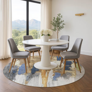 HomeRoots 8' X 10' Navy Blue Ivory Abstract Washable Area Rug - Stain Resistant, UV Protected & Easy Care! 709960