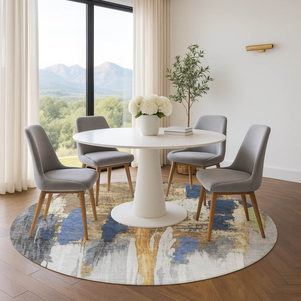 HomeRoots 8' X 10' Navy Blue Ivory Abstract Washable Area Rug - Stain Resistant, UV Protected & Easy Care! 709960