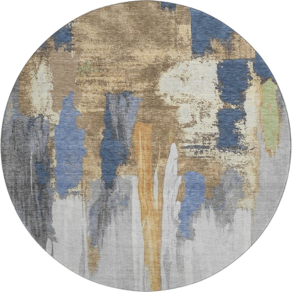 HomeRoots 8' X 10' Navy Blue Ivory Abstract Washable Area Rug - Stain Resistant, UV Protected & Easy Care! 709960