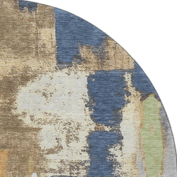 HomeRoots 8' X 10' Navy Blue Ivory Abstract Washable Area Rug - Stain Resistant, UV Protected & Easy Care! 709960