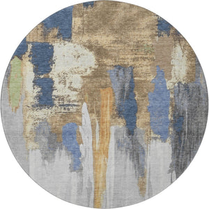 HomeRoots 8' X 10' Navy Blue Ivory Abstract Washable Area Rug - Stain Resistant, UV Protected & Easy Care! 709960
