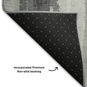 HomeRoots 9' X 12' Abstract Washable Area Rug in Navy Blue & Ivory - UV Protected, Stain Resistant & Durable Design 709961