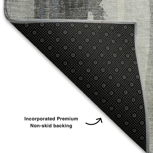 HomeRoots 9' X 12' Abstract Washable Area Rug in Navy Blue & Ivory - UV Protected, Stain Resistant & Durable Design 709961