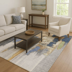 HomeRoots 9' X 12' Abstract Washable Area Rug in Navy Blue & Ivory - UV Protected, Stain Resistant & Durable Design 709961