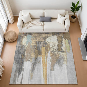 HomeRoots 5' X 8' Contemporary Abstract Washable Area Rug - Durable, UV Resistant, Pet & Kid Friendly Design 709964