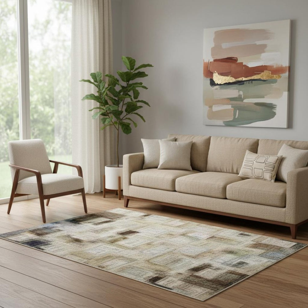 HomeRoots 8' Washable Round Rug in Taupe, Ivory & Gray - Stylish, UV-Protected & Stain-Resistant Design! 709965