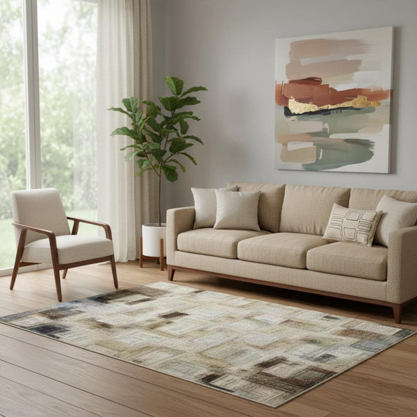 HomeRoots 8' Washable Round Rug in Taupe, Ivory & Gray - Stylish, UV-Protected & Stain-Resistant Design! 709965
