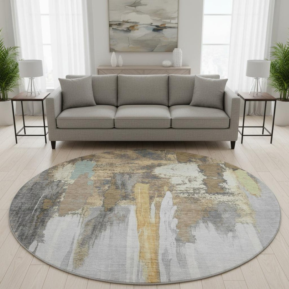 HomeRoots 8' X 10' Stylish Taupe Ivory and Gray Abstract Area Rug - Washable, UV Protected, Non-Slip Backing 709966