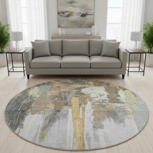 HomeRoots 8' X 10' Stylish Taupe Ivory and Gray Abstract Area Rug - Washable, UV Protected, Non-Slip Backing 709966