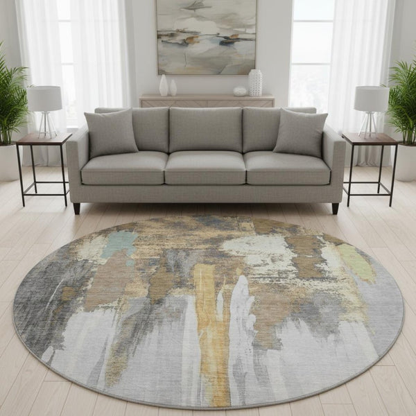 HomeRoots 8' X 10' Stylish Taupe Ivory and Gray Abstract Area Rug - Washable, UV Protected, Non-Slip Backing 709966