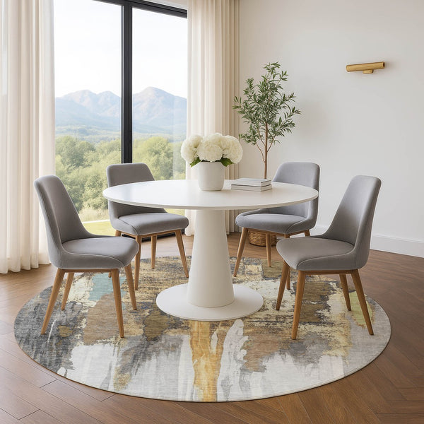 HomeRoots 8' X 10' Stylish Taupe Ivory and Gray Abstract Area Rug - Washable, UV Protected, Non-Slip Backing 709966