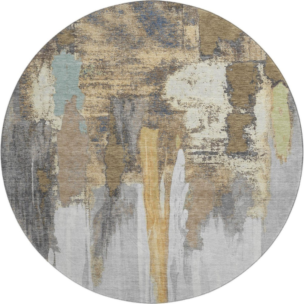 HomeRoots 8' X 10' Stylish Taupe Ivory and Gray Abstract Area Rug - Washable, UV Protected, Non-Slip Backing 709966