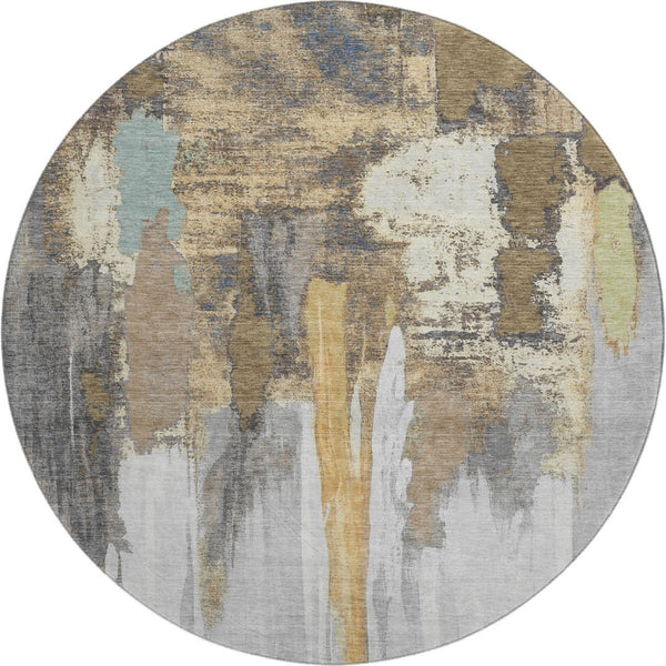 HomeRoots 8' X 10' Stylish Taupe Ivory and Gray Abstract Area Rug - Washable, UV Protected, Non-Slip Backing 709966