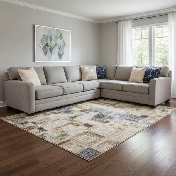 HomeRoots 9' X 12' Washable Abstract Area Rug in Taupe, Ivory & Gray with UV Protection for Modern Homes 709967