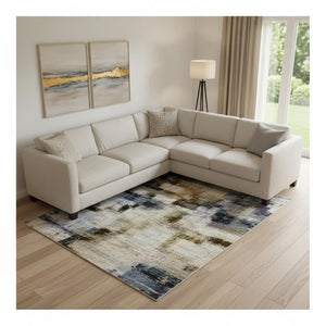 HomeRoots 10' X 14' Washable Abstract Area Rug in Taupe, Ivory & Gray - UV Protected, Durable & Stylish! 709968