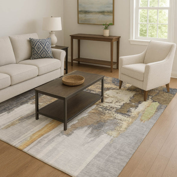 HomeRoots 10' X 14' Washable Abstract Area Rug in Taupe, Ivory & Gray - UV Protected, Durable & Stylish! 709968