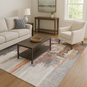 HomeRoots 5' X 8' Modern Terra Cotta Ivory & Gray Washable Area Rug with Stain Resistance & UV Protection 709970