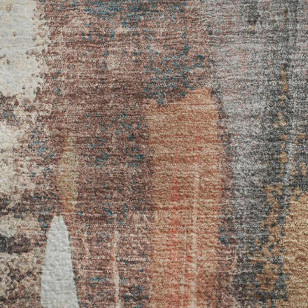 HomeRoots 5' X 8' Modern Terra Cotta Ivory & Gray Washable Area Rug with Stain Resistance & UV Protection 709970