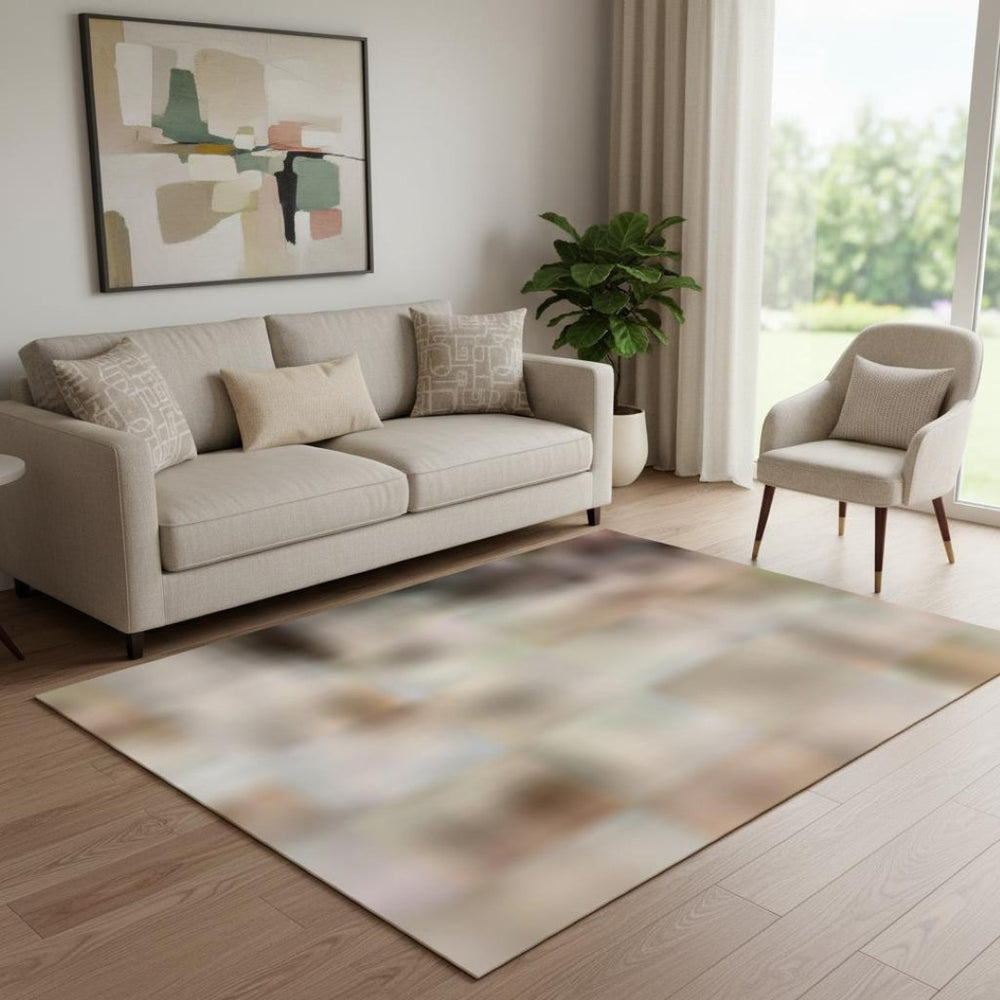 HomeRoots 8' Modern Abstract Terra Cotta and Gray Round Rug - Washable, UV Protected, Non-Slip for Any Space 709971