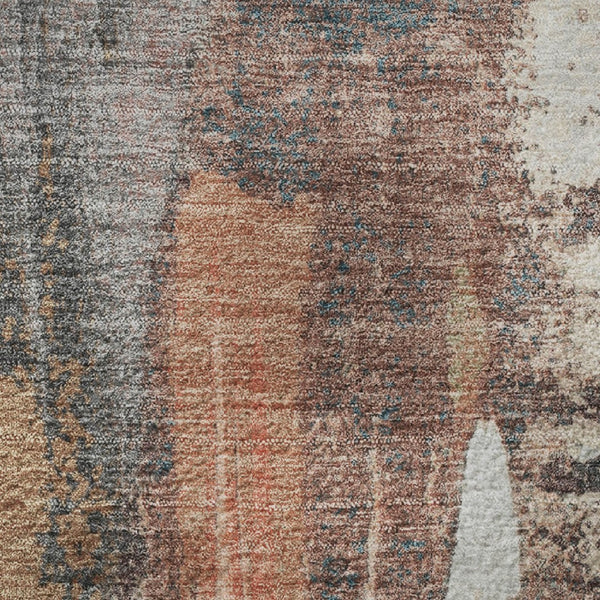 HomeRoots 8' Modern Abstract Terra Cotta and Gray Round Rug - Washable, UV Protected, Non-Slip for Any Space 709971